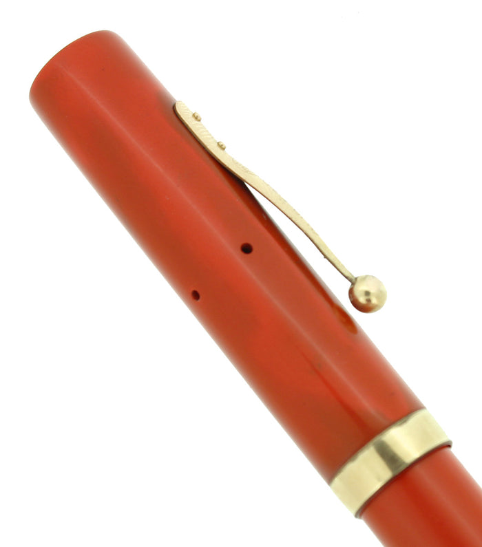 C1925 WATERMAN #52 CARDINAL RED HARD RUBBER FOUNTAIN PEN F-BBB FLEX NIB RESTORED OFFERED BY ANTIQUE DIGGER