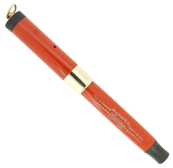 C1926 PARKER LUCKY CURVE DUOFOLD RED LADY DUOFOLD FOUNTAIN PEN RESTORED OFFERED BY ANTIQUE DIGGER