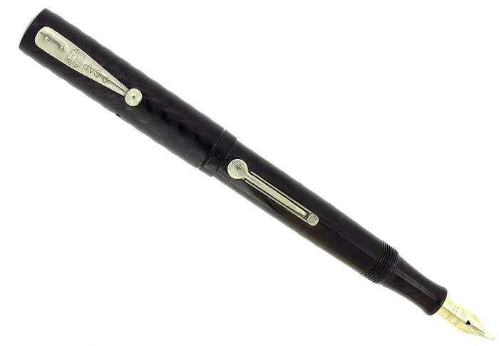 C1927 WATERMAN 52V BLACK CHASED HR FOUNTAIN PEN 14K F-BBB+ FLEX NIB RESTORED OFFERED BY ANTIQUE DIGGER