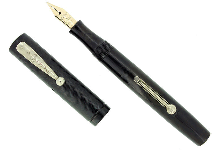 C1927 WATERMAN 52V BLACK CHASED HR FOUNTAIN PEN 14K F-BBB+ FLEX NIB RESTORED OFFERED BY ANTIQUE DIGGER