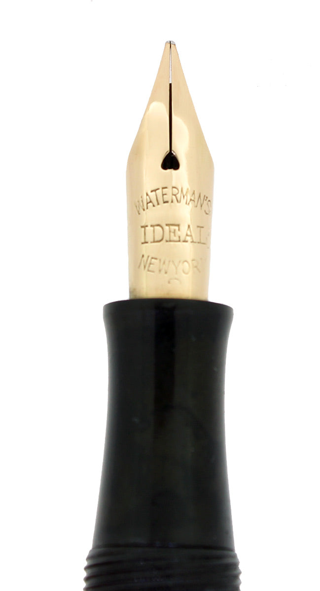 C1927 WATERMAN 52V BLACK CHASED HR FOUNTAIN PEN 14K F-BBB+ FLEX NIB RESTORED OFFERED BY ANTIQUE DIGGER
