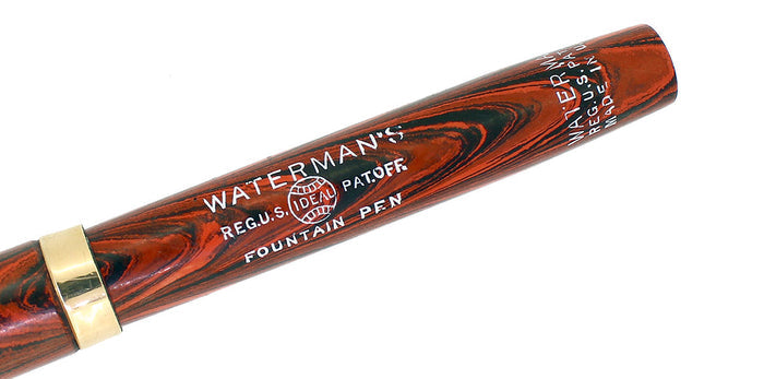 C1927 WATERMAN RED RIPPLE 52 1/2V F-BBB 2.04MM FLEX NIB FOUNTAIN PEN RESTORED OFFERED BY ANTIQUE DIGGER