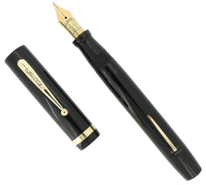 C1929 SHEAFFER WHITE DOT SENIOR FLAT TOP JET BLACK FOUNTAIN PEN RESTORED OFFERED BY ANTIQUE DIGGER