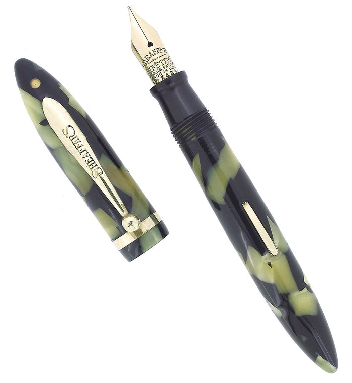 C1930 SHEAFFER DELUXE PETITE BLACK & PEARL LIFETIME BALANCE FOUNTAIN PEN RESTORED OFFERED BY ANTIQUE DIGGER