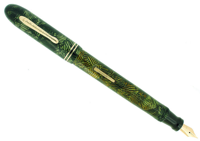 C1934 CONKLIN ALL AMERICAN GREEN BLACK CANDY STRIPE FOUNTAIN PEN RESTORED NEAR MINT OFFERED BY ANTIQUE DIGGER
