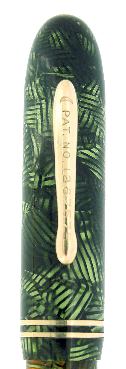 C1934 CONKLIN ALL AMERICAN GREEN BLACK CANDY STRIPE FOUNTAIN PEN RESTORED NEAR MINT OFFERED BY ANTIQUE DIGGER
