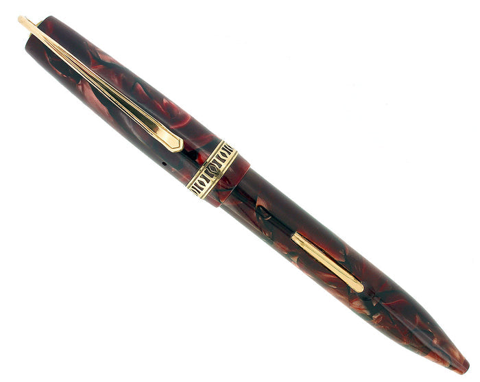 C1934 GOLD MEDAL COMRADE MARBLE BURGUNDY FOUNTAIN 14K M-BBB NIB PEN RESTORED OFFERED BY ANTIQUE DIGGER