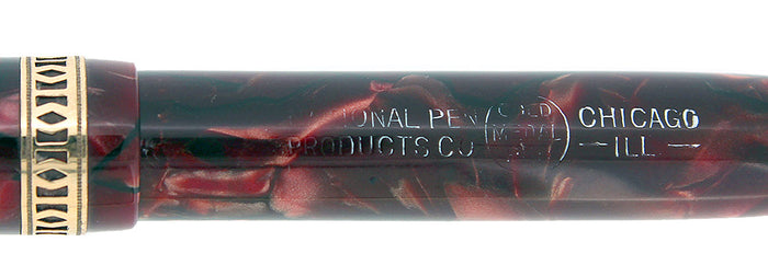 C1934 GOLD MEDAL COMRADE MARBLE BURGUNDY FOUNTAIN 14K M-BBB NIB PEN RESTORED OFFERED BY ANTIQUE DIGGER