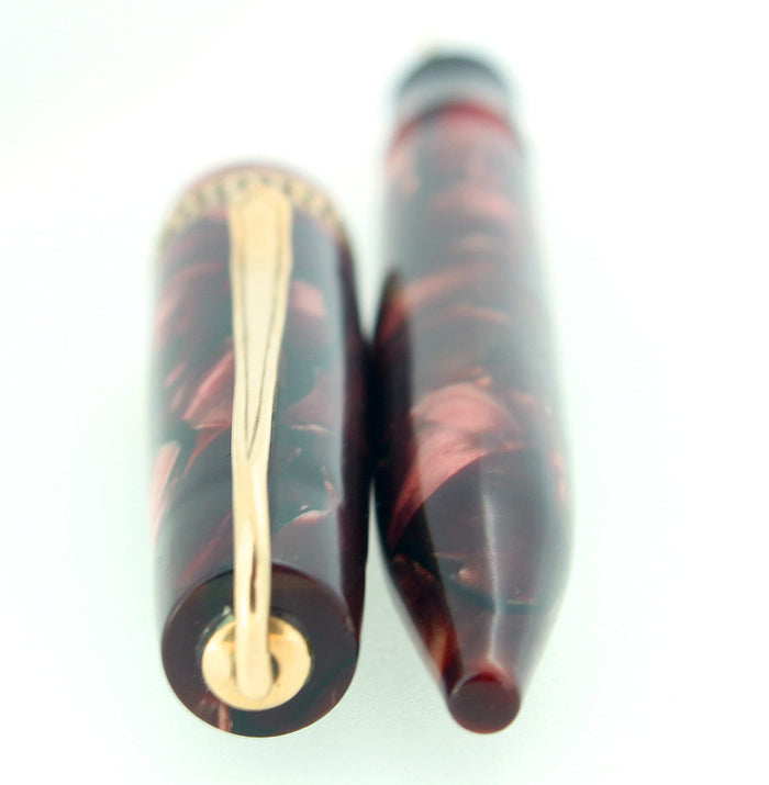 C1934 GOLD MEDAL COMRADE MARBLE BURGUNDY FOUNTAIN 14K M-BBB NIB PEN RESTORED OFFERED BY ANTIQUE DIGGER