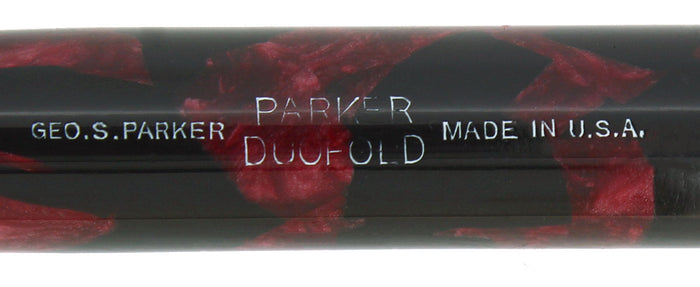 C1934 PARKER JR STREAMLINE DUOFOLD BURGUNDY BLACK FOUNTAIN PEN RESTORED OFFERED BY ANTIQUE DIGGER