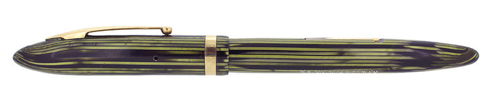 C1936 SHEAFFER LONG SLENDER BALANCE MARINE GREEN STRIATED FOUNTAIN PEN NEAR MINT RESTORED OFFERED BY ANTIQUE DIGGER