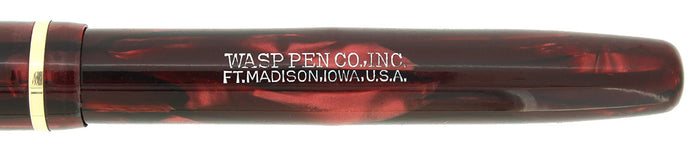 C1937 SHEAFFER WASP BURGUNDY WAVE & BLACK MARBLE FOUNTAIN PEN RESTORED OFFERED BY ANTIQUE DIGGER