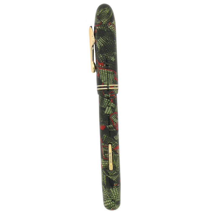 C1938 CONKLIN ALL AMERICAN REPTILIAN FOLIAGE RED VEIN FOUNTAIN PEN RESTORED OFFERED BY ANTIQUE DIGGER