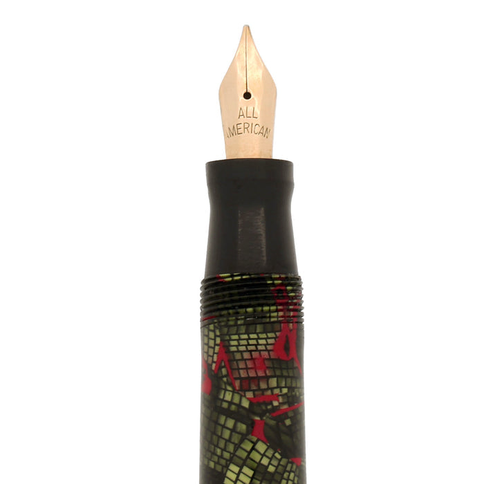 C1938 CONKLIN ALL AMERICAN REPTILIAN FOLIAGE RED VEIN FOUNTAIN PEN RESTORED OFFERED BY ANTIQUE DIGGER