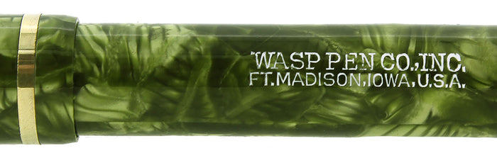 C1938 SHEAFFER WASP GREEN MARBLE FOUNTAIN PEN RESTORED OFFERED BY ANTIQUE DIGGER