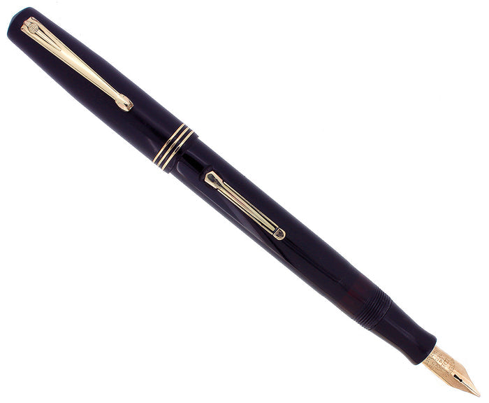 C1939 WATERMAN 513J BLACK CELLULOID 14K KEYHOLE M-BB NIB FOUNTAIN PEN RESTORED OFFERED BY ANTIQUE DIGGER