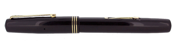 C1939 WATERMAN 513J BLACK CELLULOID 14K KEYHOLE M-BB NIB FOUNTAIN PEN RESTORED OFFERED BY ANTIQUE DIGGER
