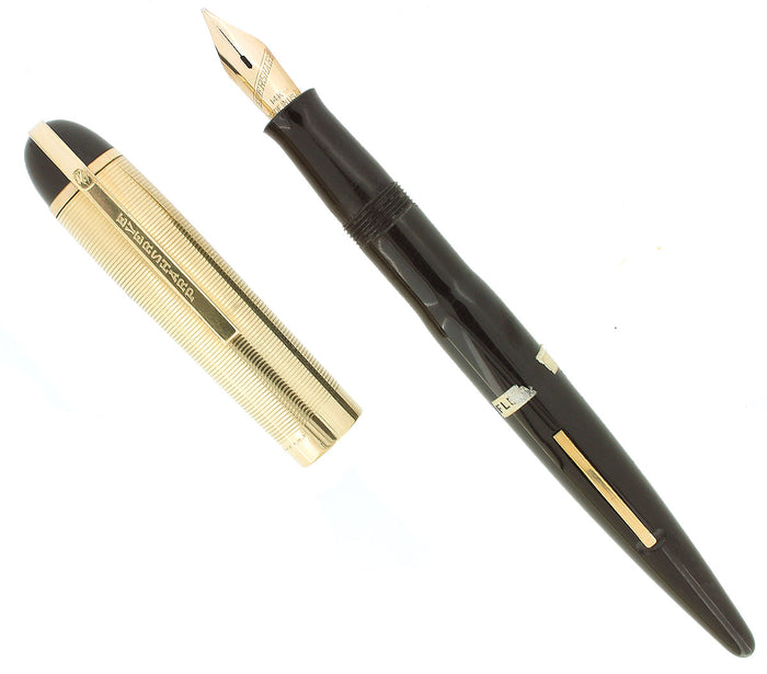 C1942 EVERSHARP SKYLINE GOLD CAP BROWN BARREL FOUNTAIN PEN NOS MINT STICKERED OFFERED BY ANTIQUE DIGGER
