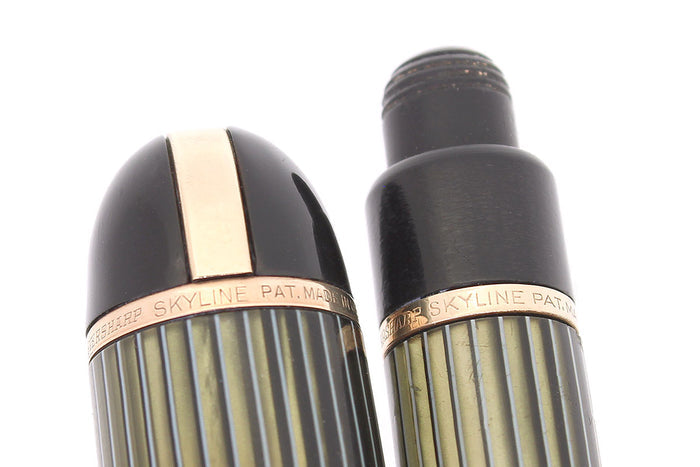 C1942 EVERSHARP SKYLINE GREEN BLUE CAP BLACK BARREL FOUNTAIN PEN PENCIL SET NEAR MINT OFFERED BY ANTIQUE DIGGER