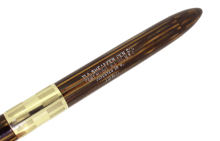 C1942 SHEAFFER GOLDEN BROWN TRIUMPH LIFETIME NIB FOUNTAIN PEN PLUNGER FILLER RESTORED OFFERED BY ANTIQUE DIGGER