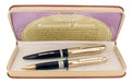 C1943 EVERSHARP SKYLINE GOLD CAPS BLACK BARREL FOUNTAIN PEN & PENCIL SET MINT STICKERED OFFERED BY ANTIQUE DIGGER