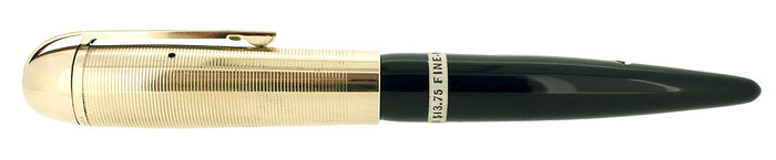 C1943 EVERSHARP SKYLINE GOLD CAPS BLACK BARREL FOUNTAIN PEN & PENCIL SET MINT STICKERED OFFERED BY ANTIQUE DIGGER