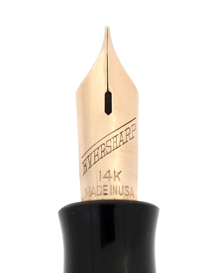 C1943 EVERSHARP SKYLINE GOLD CAPS BLACK BARREL FOUNTAIN PEN & PENCIL SET MINT STICKERED OFFERED BY ANTIQUE DIGGER