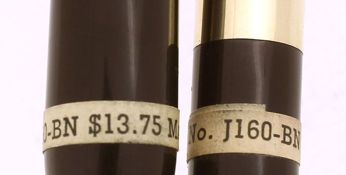 C1943 EVERSHARP SKYLINE GOLD CAPS BROWN BARREL FOUNTAIN PEN & PENCIL SET MINT STICKERED OFFERED BY ANTIQUE DIGGER