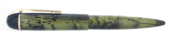 C1943 EVERSHARP SKYLINE GREEN EMERALD MOIRE CELLULOID FOUNTAIN PEN RESTORED OFFERED BY ANTIQUE DIGGER