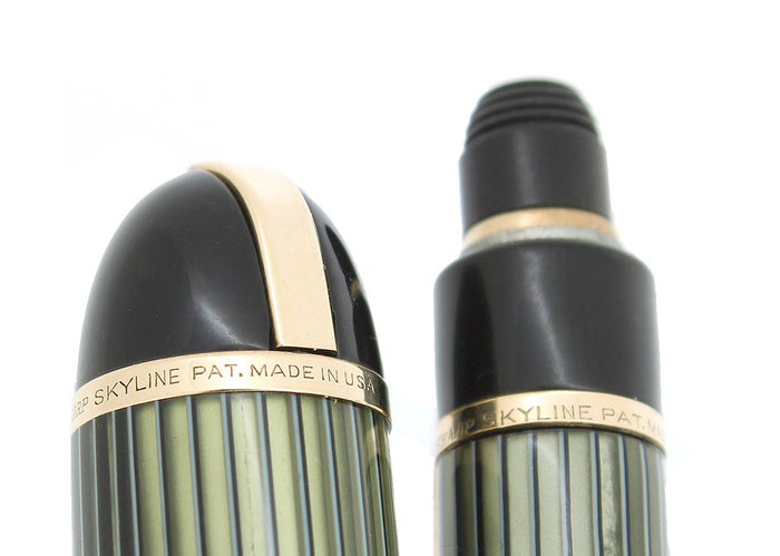 C1943 EVERSHARP SKYLINE GREEN STRIPE FOUNTAIN PEN SET NOS MINT IN BOX STICKERED OFFERED BY ANTIQUE DIGGER
