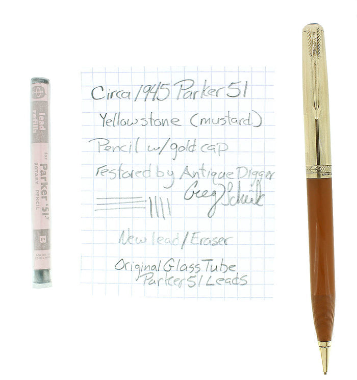 C1945 PARKER 51 YELLOWSTONE / MUSTARD MECHANICAL PENCIL RESTORED OFFERED BY ANTIQUE DIGGER