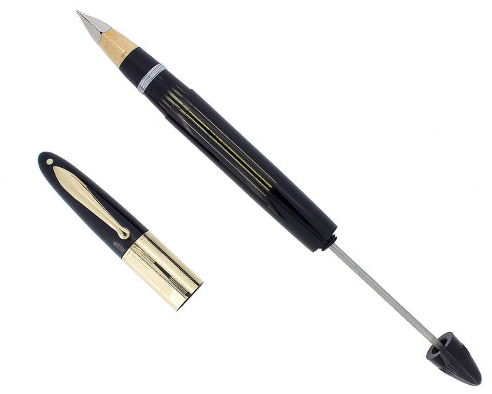 C1945 SHEAFFER LIFETIME JET BLACK PLUNGER FILL FOUNTAIN PEN TRIUMPH NIB RESTORED OFFERED BY ANTIQUE DIGGER