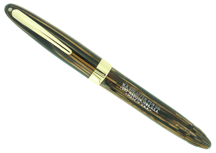 C1947 SHEAFFER TRIUMPH VALIANT GOLDEN BROWN FOUNTAIN PEN PLUNGER FILL RESTORED OFFERED BY ANTIQUE DIGGER