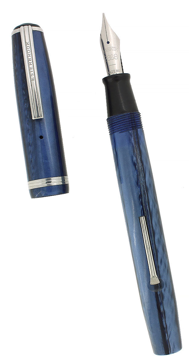 C1948 ESTERBROOK TRANSITIONAL J BLUE PEARL 2668 NIB FOUNTAIN PEN RESTORED OFFERED BY ANTIQUE DIGGER