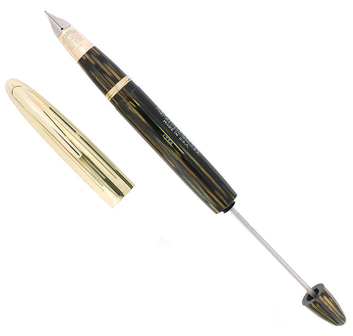 C1948 SHEAFFER CREST DELUXE GOLDEN BROWN PLUNGER FILL TRIUMPH NIB FOUNTAIN PEN RESTORED OFFERED BY ANTIQUE DIGGER