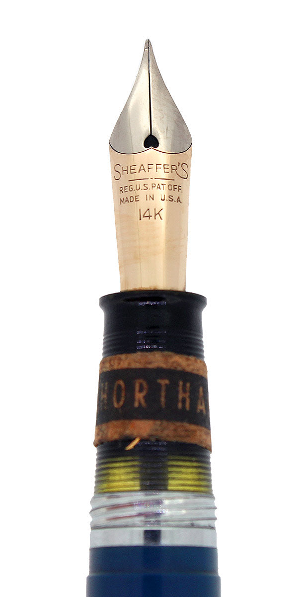 C1951 SHEAFFER TOUCHDOWN GREGG SHORTHAND NIB FOUNTAIN PEN PERSIAN BLUE NEW OLD STOCK MINT OFFERED BY ANTIQUE DIGGER