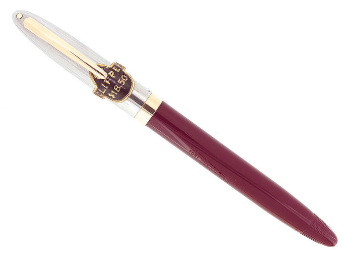C1952 SHEAFFER CLIPPER BURGUNDY SNORKEL FINE NIB FOUNTAIN PEN NEW OLD STOCK MINT OFFERED BY ANTIQUE DIGGER