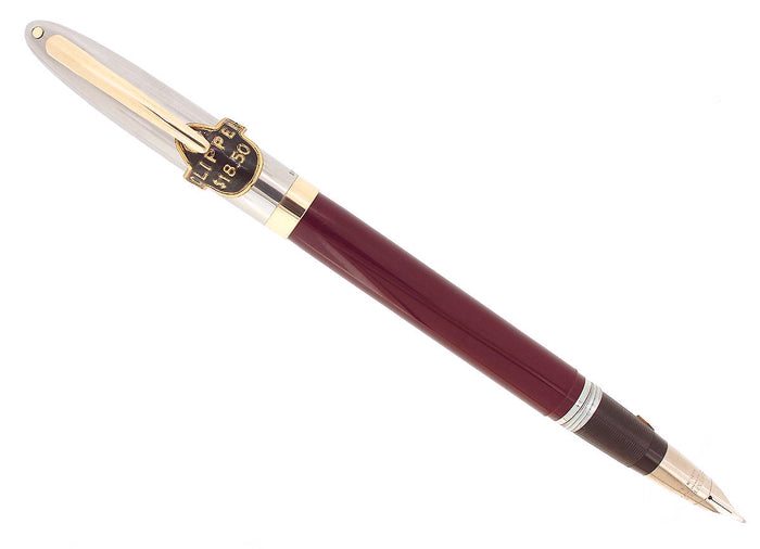 C1952 SHEAFFER CLIPPER BURGUNDY SNORKEL FINE NIB FOUNTAIN PEN NEW OLD STOCK MINT OFFERED BY ANTIQUE DIGGER