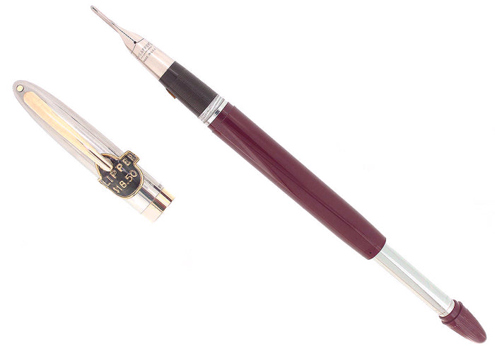 C1952 SHEAFFER CLIPPER BURGUNDY SNORKEL FINE NIB FOUNTAIN PEN NEW OLD STOCK MINT OFFERED BY ANTIQUE DIGGER