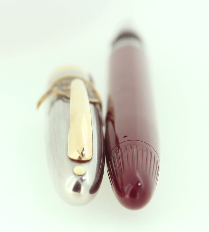C1952 SHEAFFER CLIPPER BURGUNDY SNORKEL M NIB FOUNTAIN PEN NEW OLD STOCK MINT OFFERED BY ANTIQUE DIGGER