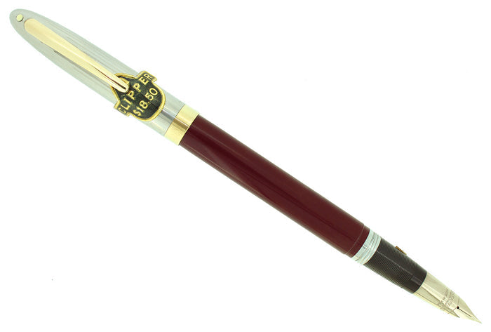 C1952 SHEAFFER CLIPPER BURGUNDY SNORKEL XF NIB FOUNTAIN PEN NEW OLD STOCK MINT OFFERED BY ANTIQUE DIGGER