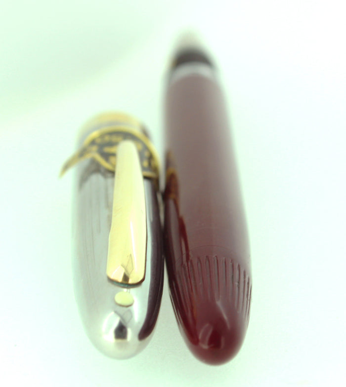 C1952 SHEAFFER CLIPPER BURGUNDY SNORKEL XF NIB FOUNTAIN PEN NEW OLD STOCK MINT OFFERED BY ANTIQUE DIGGER