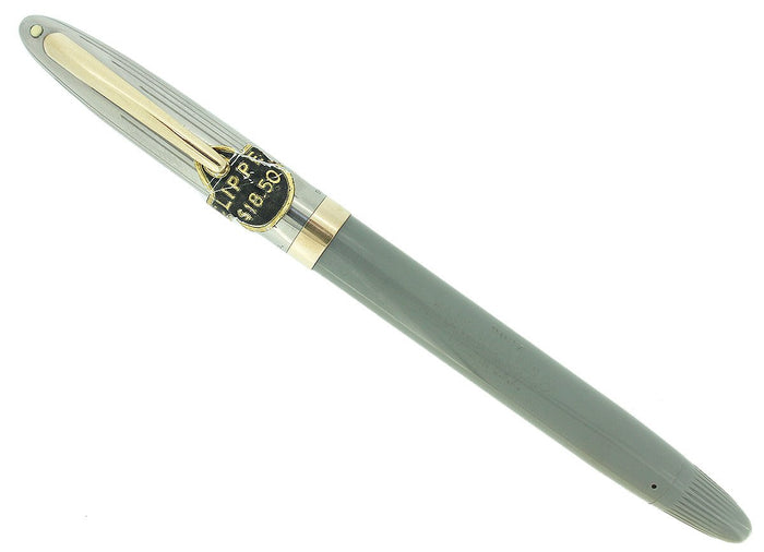 C1952 SHEAFFER CLIPPER GRAY SNORKEL F NIB FOUNTAIN PEN NEW OLD STOCK MINT OFFERED BY ANTIQUE DIGGER