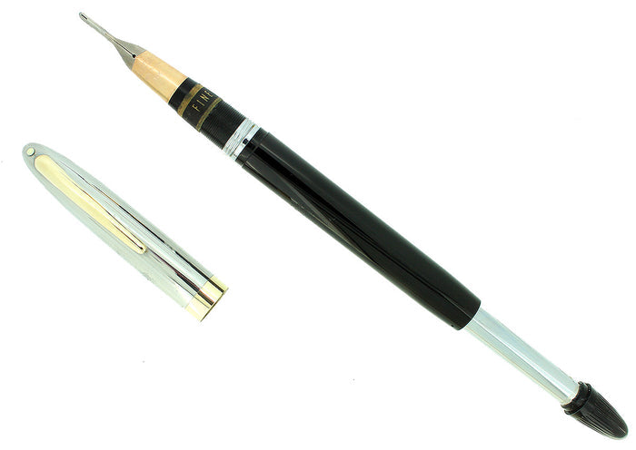 C1952 SHEAFFER SENTINEL JET BLACK SNORKEL FINE NIB FOUNTAIN PEN NEW OLD STOCK OFFERED BY ANTIQUE DIGGER
