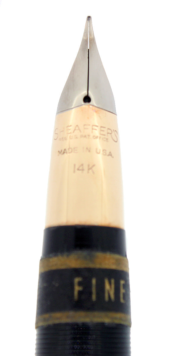 C1952 SHEAFFER SENTINEL JET BLACK SNORKEL FINE NIB FOUNTAIN PEN NEW OLD STOCK OFFERED BY ANTIQUE DIGGER
