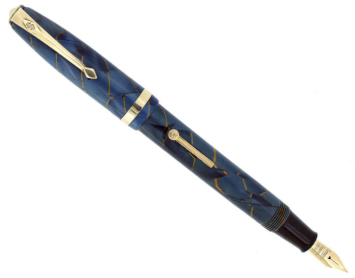 C1954 CONWAY STEWART #84 BLUE PEARL W/GOLD VEINS FOUNTAIN PEN RESTORED OFFERED BY ANTIQUE DIGGER