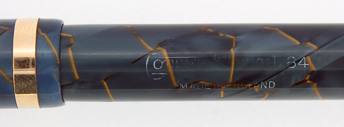 C1954 CONWAY STEWART #84 BLUE PEARL W/GOLD VEINS FOUNTAIN PEN RESTORED OFFERED BY ANTIQUE DIGGER