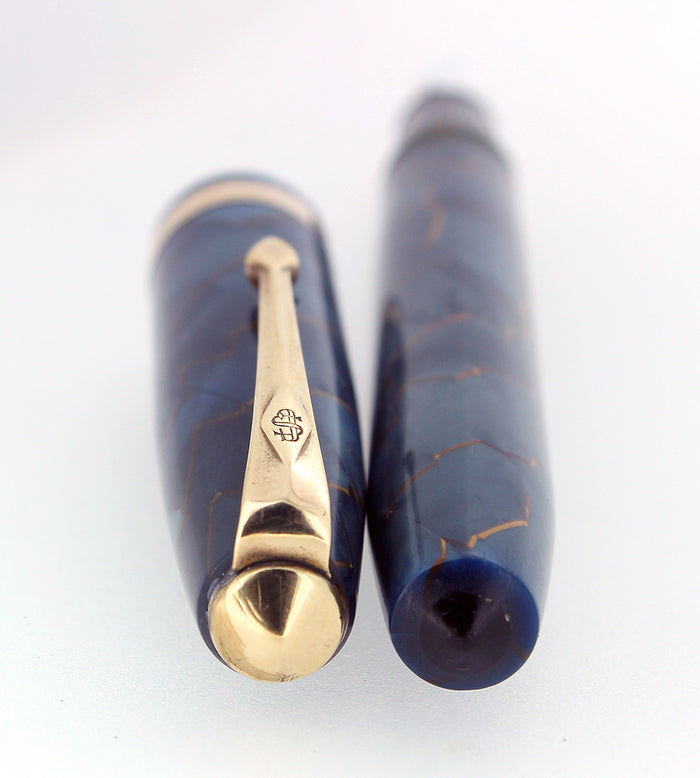 C1954 CONWAY STEWART #84 BLUE PEARL W/GOLD VEINS FOUNTAIN PEN RESTORED OFFERED BY ANTIQUE DIGGER
