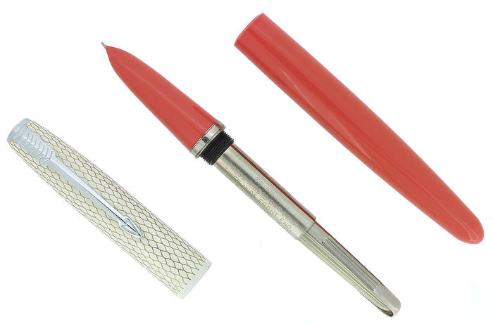C1956 PARKER 41 FISHSCALE CAP CORAL FOUNTAIN PEN NEW OLD STOCK NEVER INKED OFFERED BY ANTIQUE DIGGER