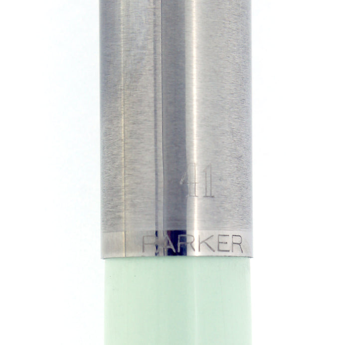 C1956 PARKER 41 PALE GREEN BROAD NIB FOUNTAIN PEN NEW OLD STOCK STICKERED MINT OFFERED BY ANTIQUE DIGGER